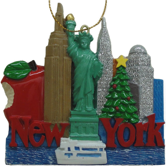 New York Cityscape Glitter Ornament with Buildings, Statue of Liberty, Big Apple, and