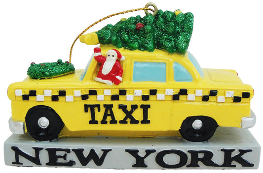 Sparkling New York Taxi 3D Ornament with Tree on Roof