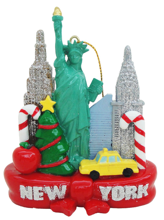 New York 3D Glitter Christmas Ornament with Statue of Liberty