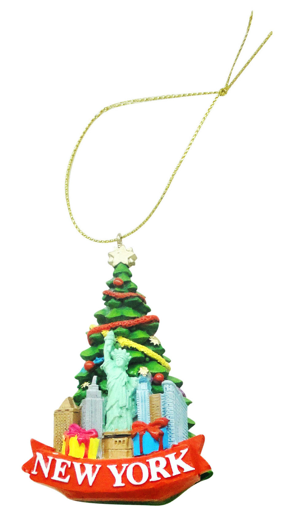 Christmas in New York Poly Ornament - Festive Tree & Gifts Decoration