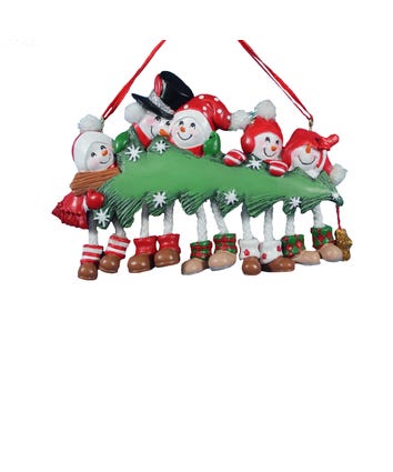 Snowman Family Of 5 With Christmas Tree Ornament For Personalization