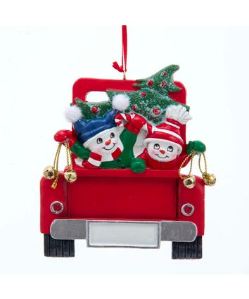 Snowman Family Of 2 On Truck Ornament For Personalization