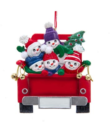 Snowman Family Of 5 On Truck Ornament For Personalization