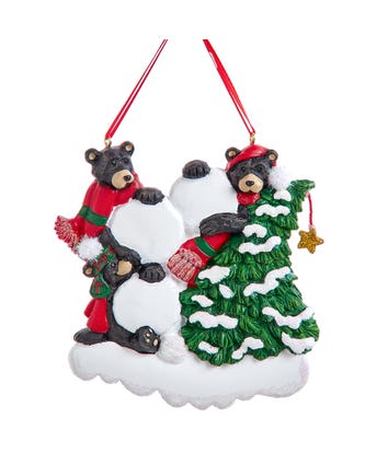 Black Bear Family Of 3 With Snowball Ornament For Personalization