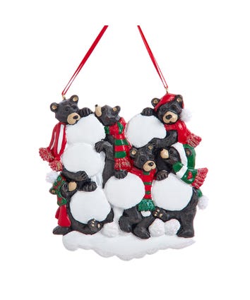 Black Bear Family Of 6 With Snowball Ornament For Personalization