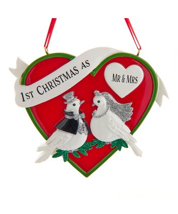 "1st Christmas As Mr. & Mrs." Dove Couple With Heart Ornament