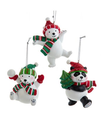 Polar Bear & Panda Bear Ornaments, 3 Assorted