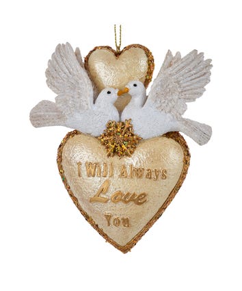 Ivory and Gold Heart Doves Ornament