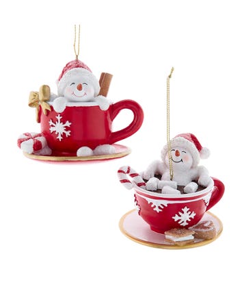 Snowman In Teacup Ornaments, 2 Assorted