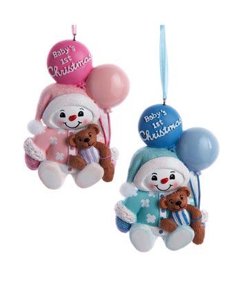 Baby's 1st Christmas Snow Boy  & Snow Girl With Balloons Ornament For Personalization, 2 Assorted